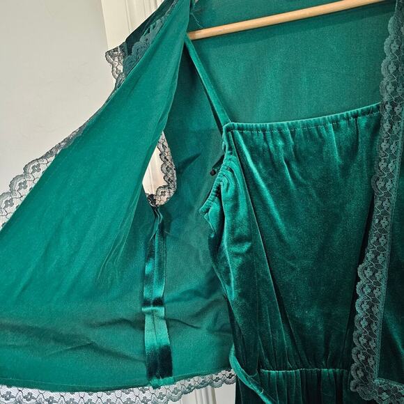 Vintage JCPenny Velvet Dress Size Small 80s Green w/Jacket Lace Glam Rock Party - Picture 7 of 11